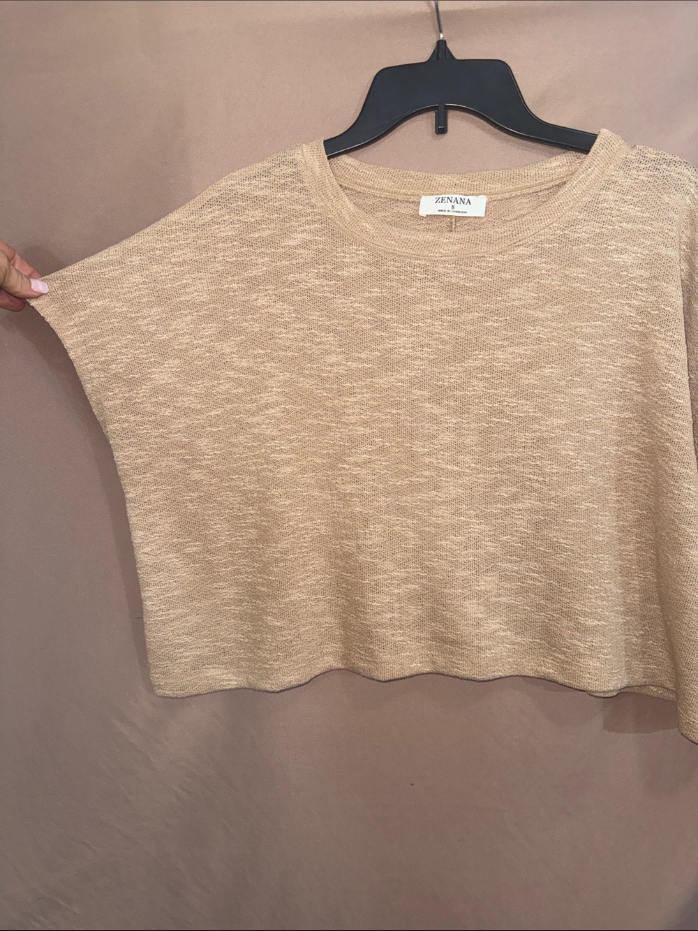 NWOT Women’s oversized Small Zenana Outfitters Boxy Crop Top in Tan Heather - Picture 4 of 6